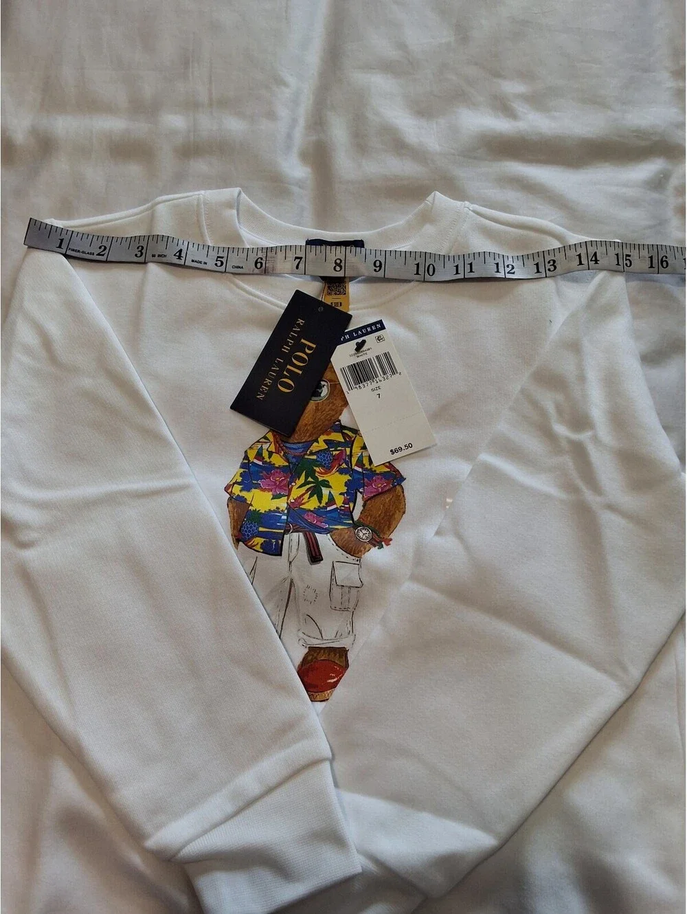 Polo Ralph Lauren Kids White Sweatshirt with Polo Bear Graphic Size 7